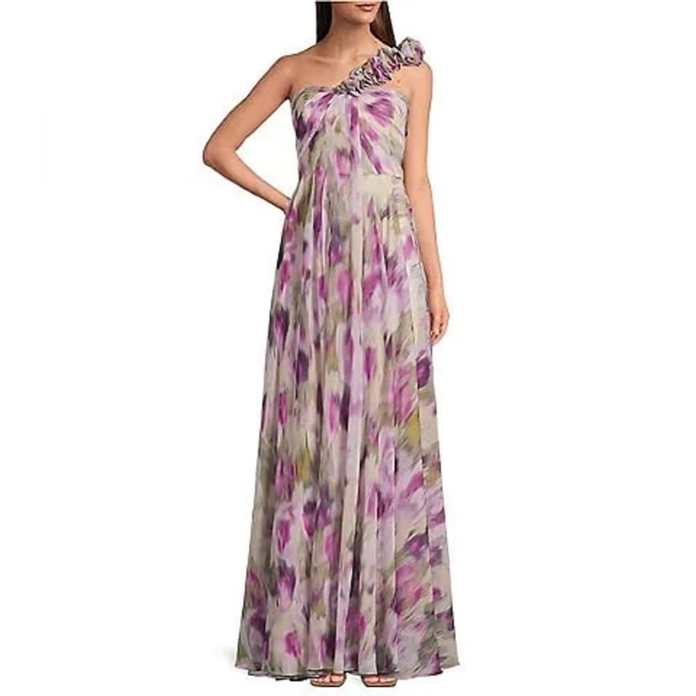 Muse by Marchesa Posey Chiffon Flowy Aline One Shoulder Formal Gown Size 02